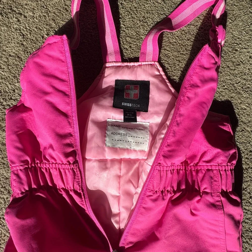 SwissTech Girls Snow Bib Pants XS (4–5) Pink‎ Adjustable Straps Pockets